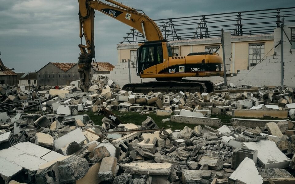 Safe deconstruction of massive steel roof trusses during Dhekelia base commercial demolition
